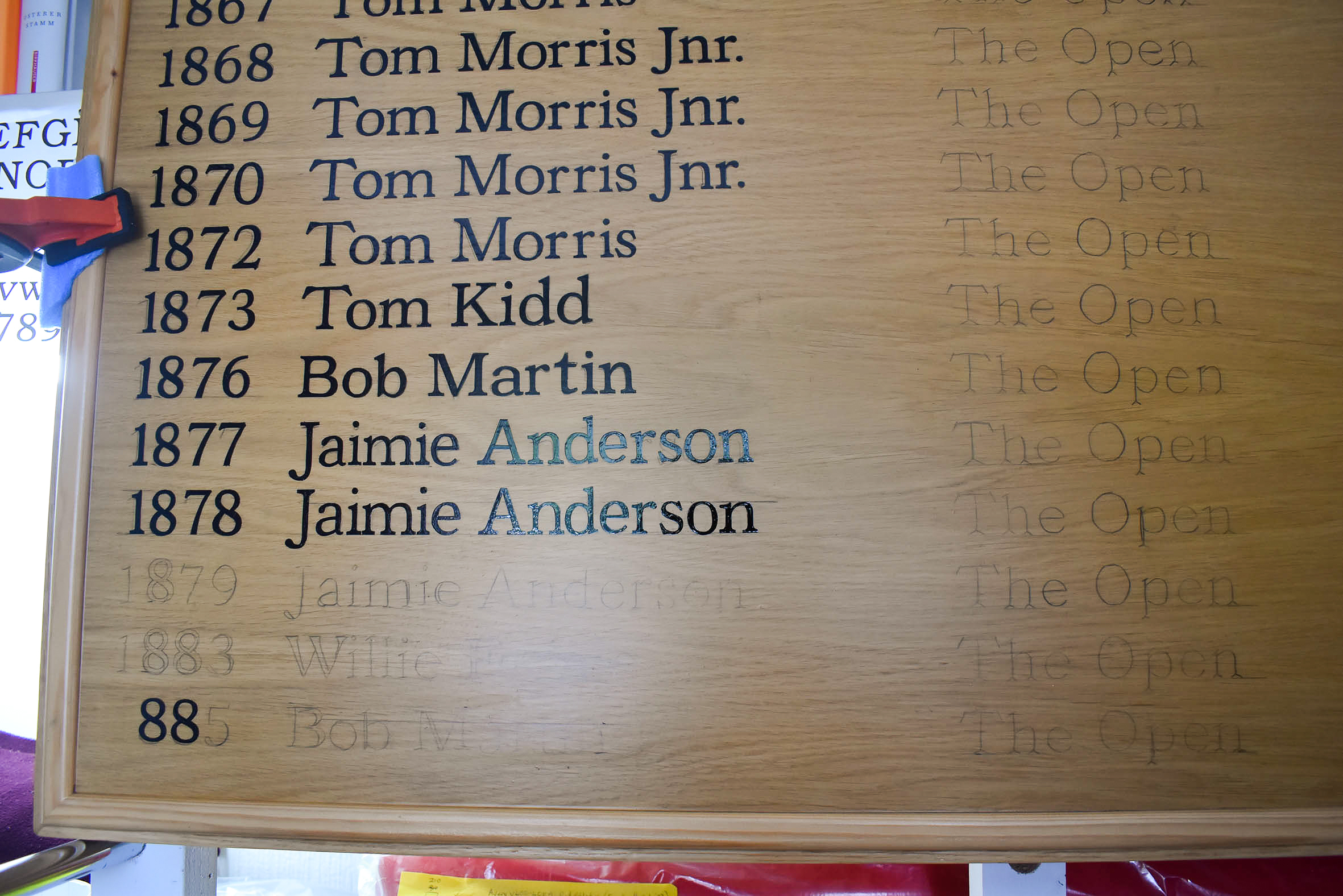 Hand painted lettering on St Andrews Golf Club honours board