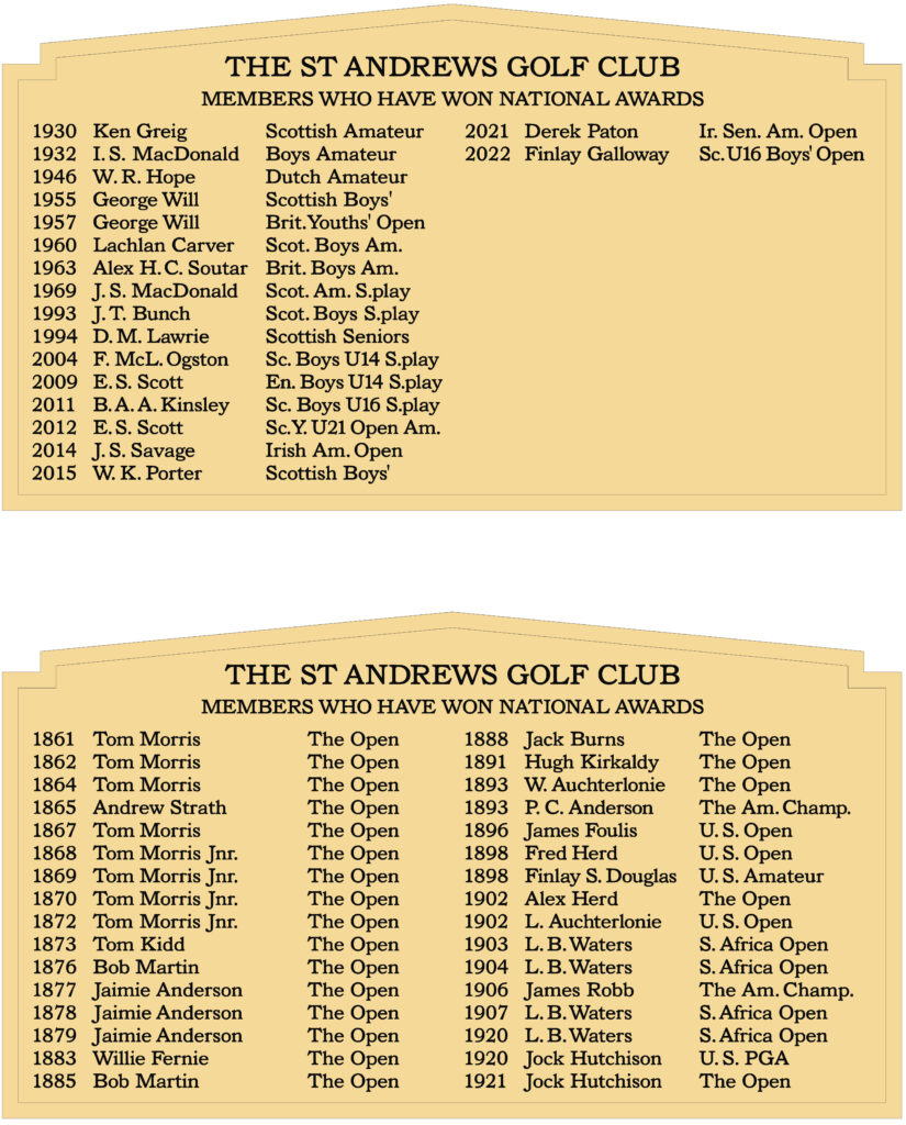 Scaled layout of honours boards