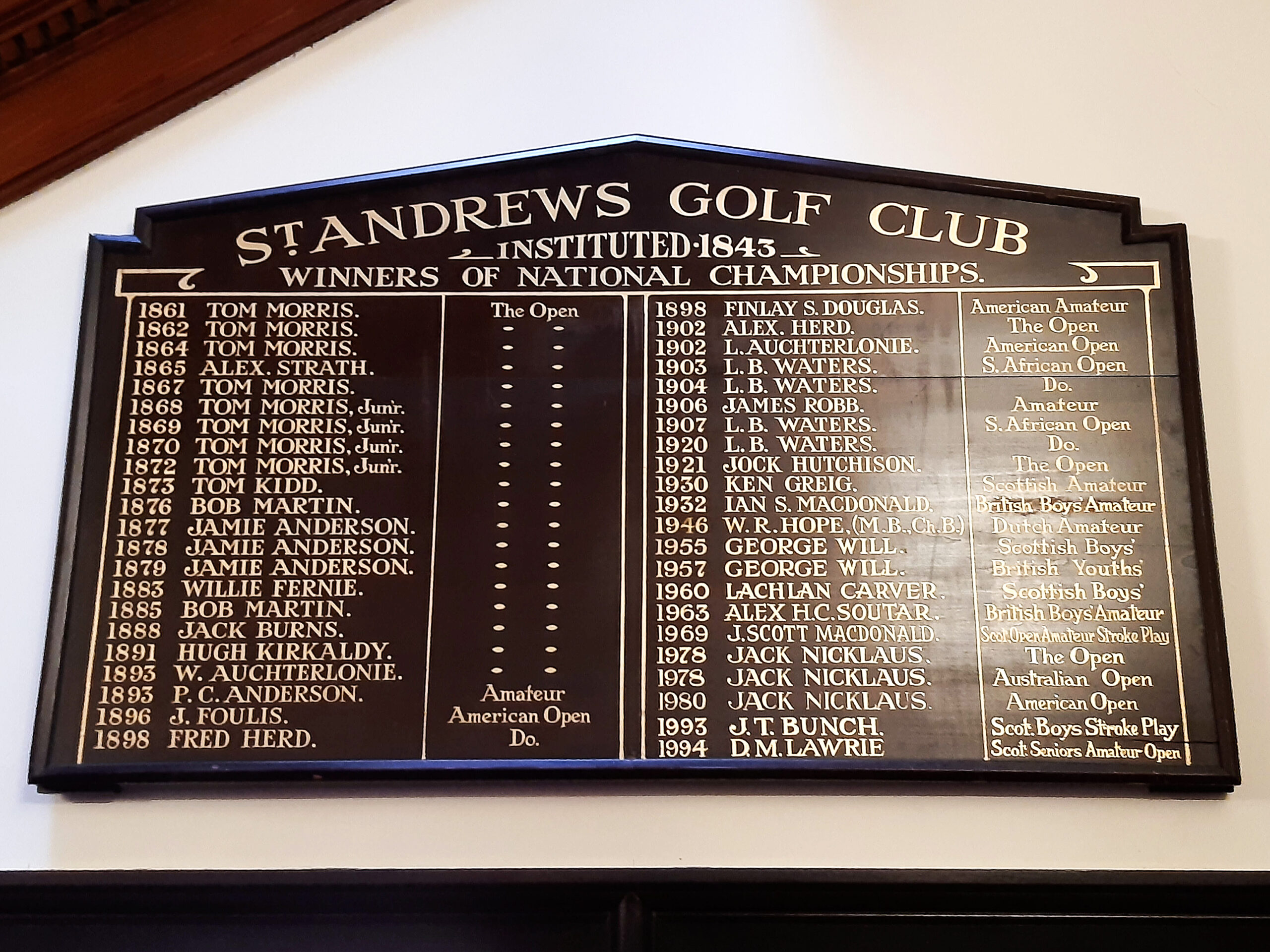 TSAGC original honours board